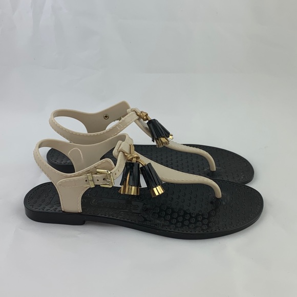 Juicy Couture Black White Tassel Jelly Sandal sz 6 - Picture 5 of 12